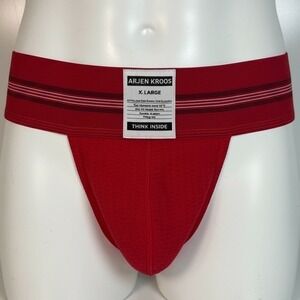 Arjen Kroos Mens Red Jockstrap Athletic Supporter Striped Waistband XL